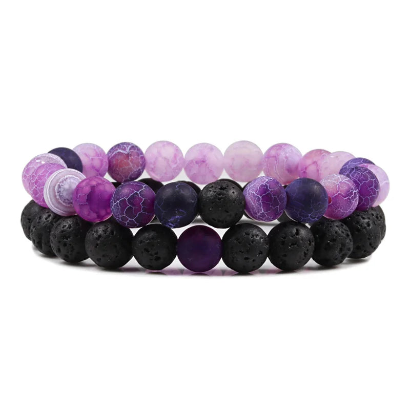 Matching Black and White Lava Stone & Tiger Eye Beaded Bracelets for Couples