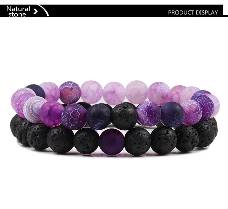 Matching Black and White Lava Stone & Tiger Eye Beaded Bracelets for Couples