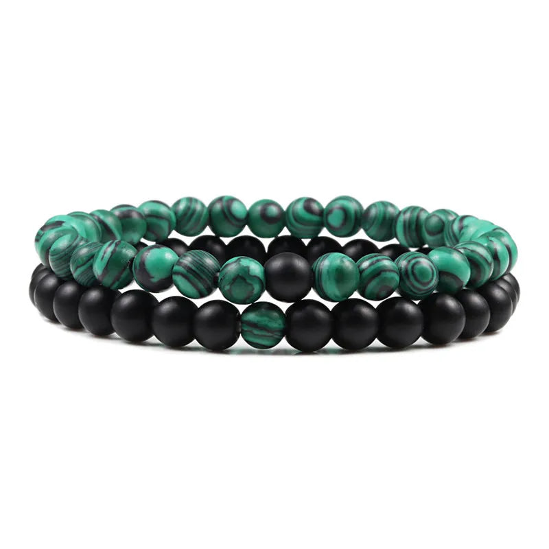 Matching Black and White Lava Stone & Tiger Eye Beaded Bracelets for Couples