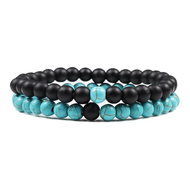 Matching Black and White Lava Stone & Tiger Eye Beaded Bracelets for Couples
