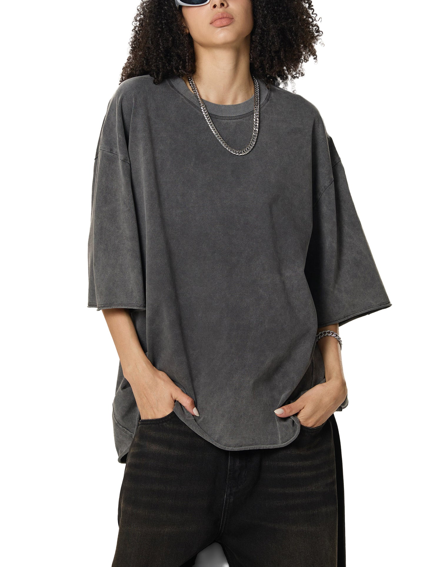 Raw Edge Snow Washed Boxy T-Shirt (BACK)