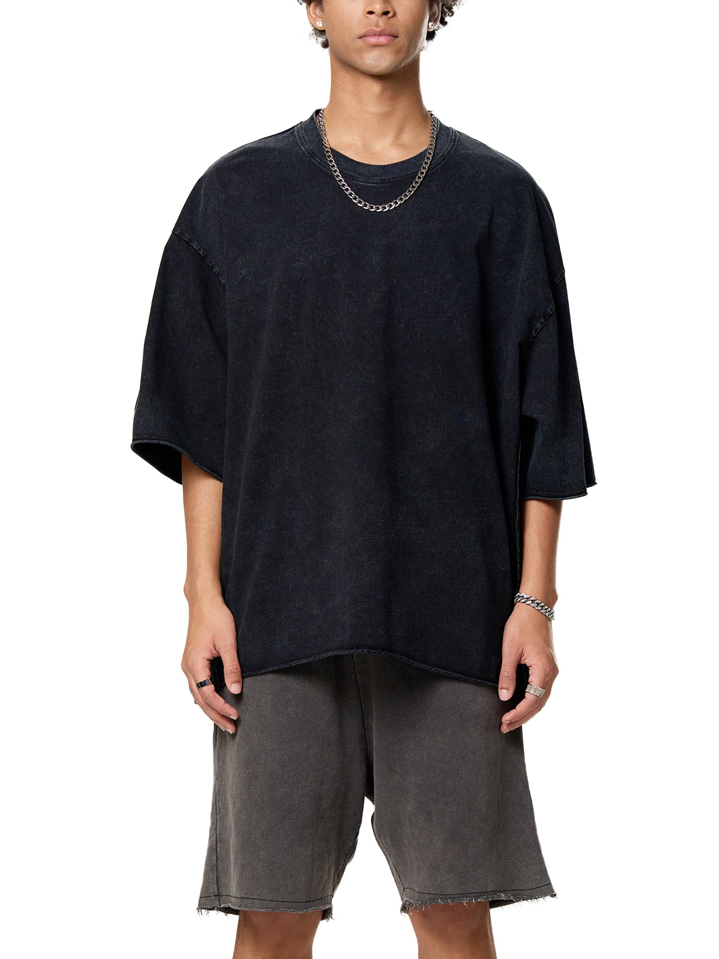 Raw Edge Snow Washed Boxy T-Shirt (BACK)