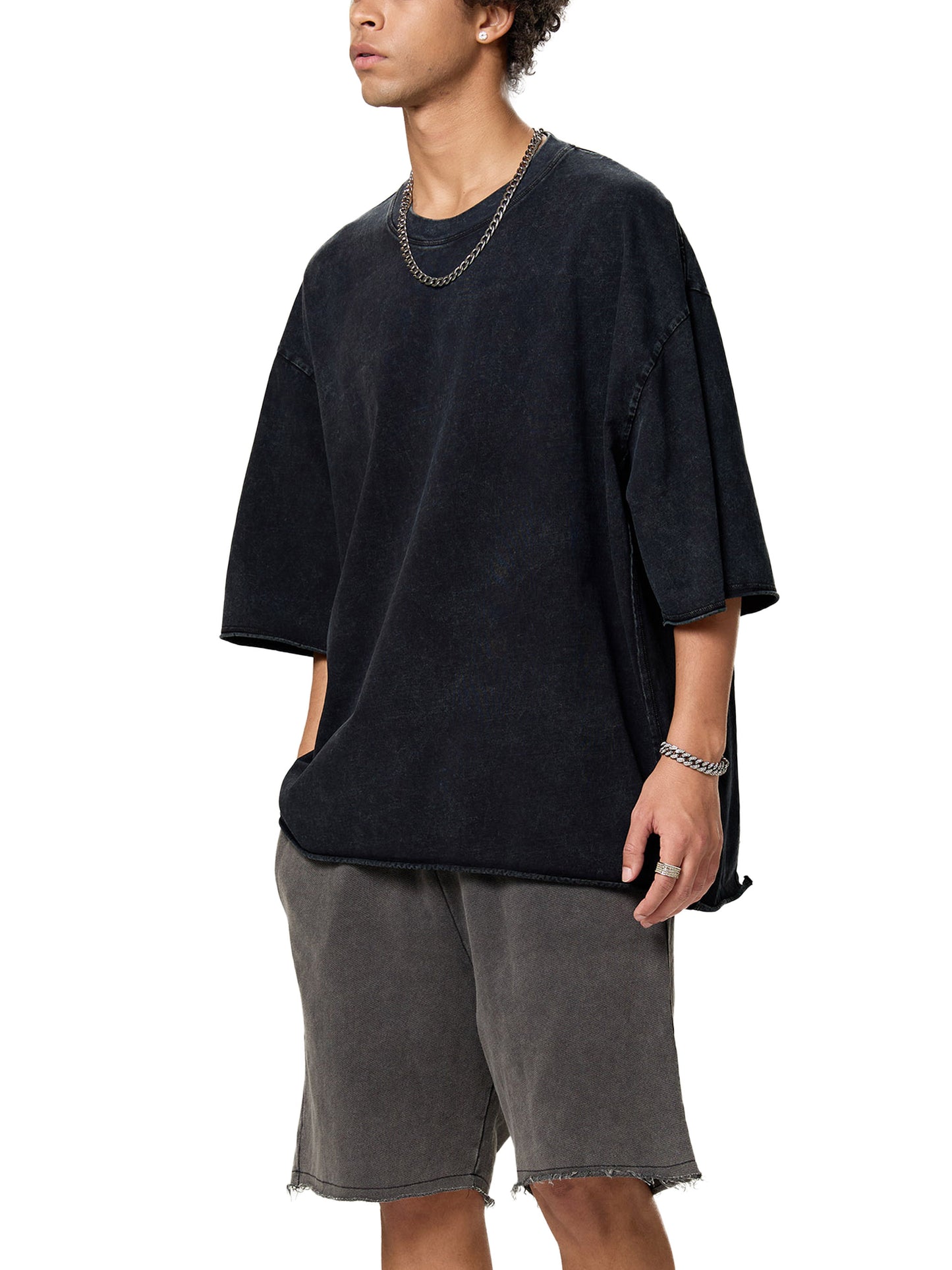 Raw Edge Snow Washed Boxy T-Shirt (BACK)