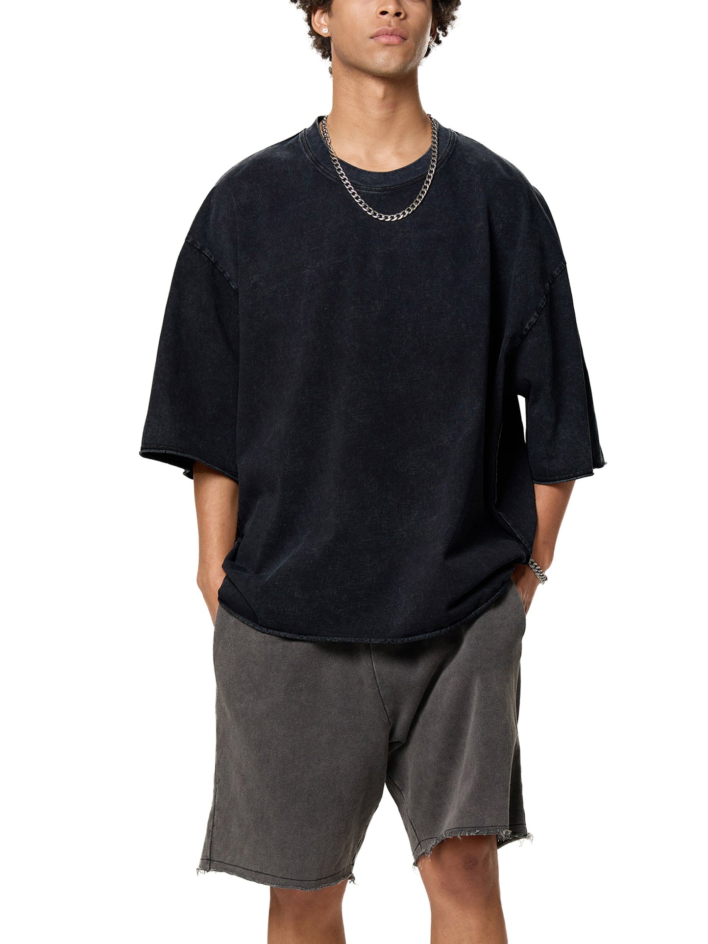 Raw Edge Snow Washed Boxy T-Shirt (BACK)