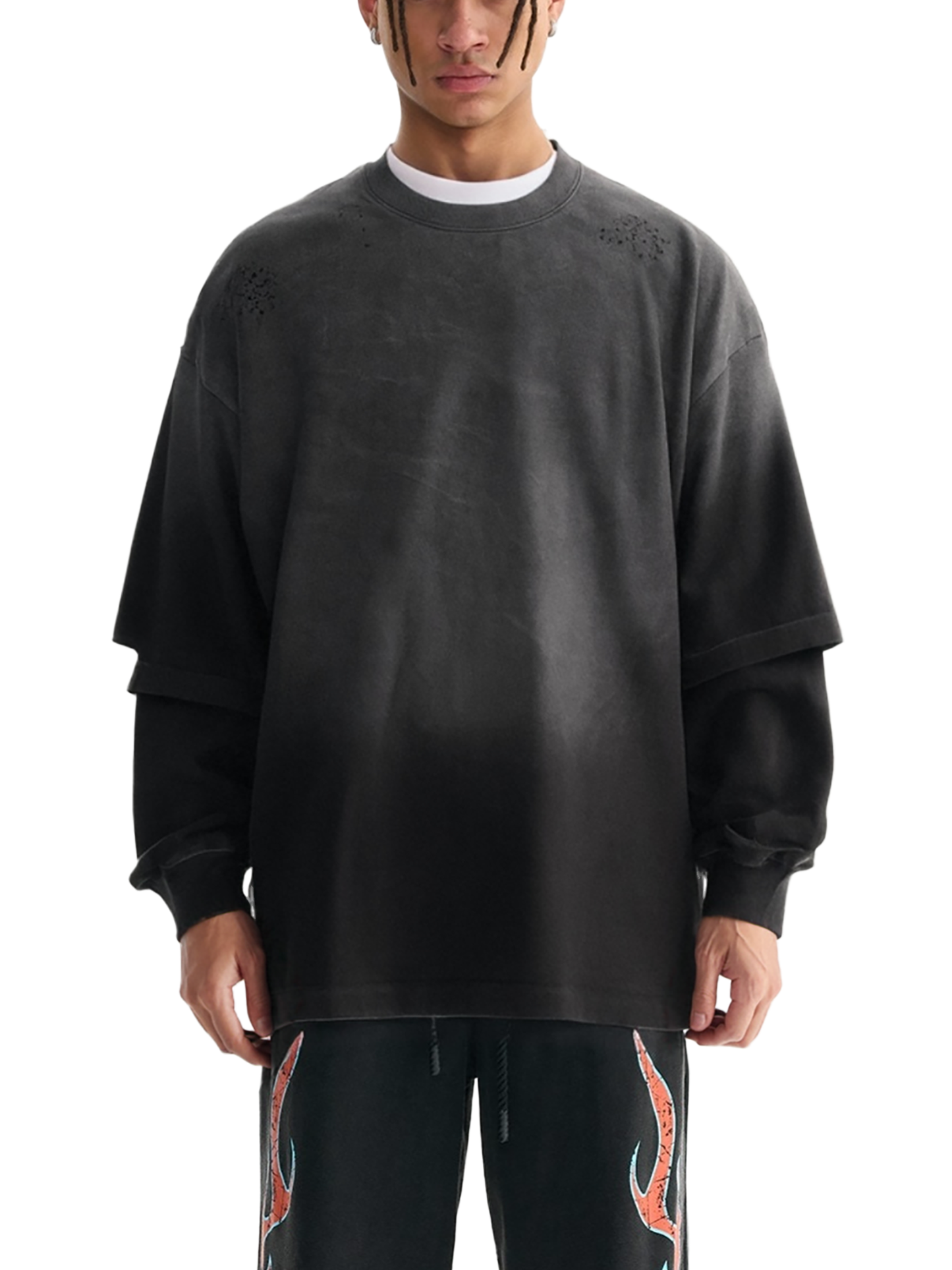 Sunfade Hand-Frayed Faux Two-Piece T-Shirt (BACK)