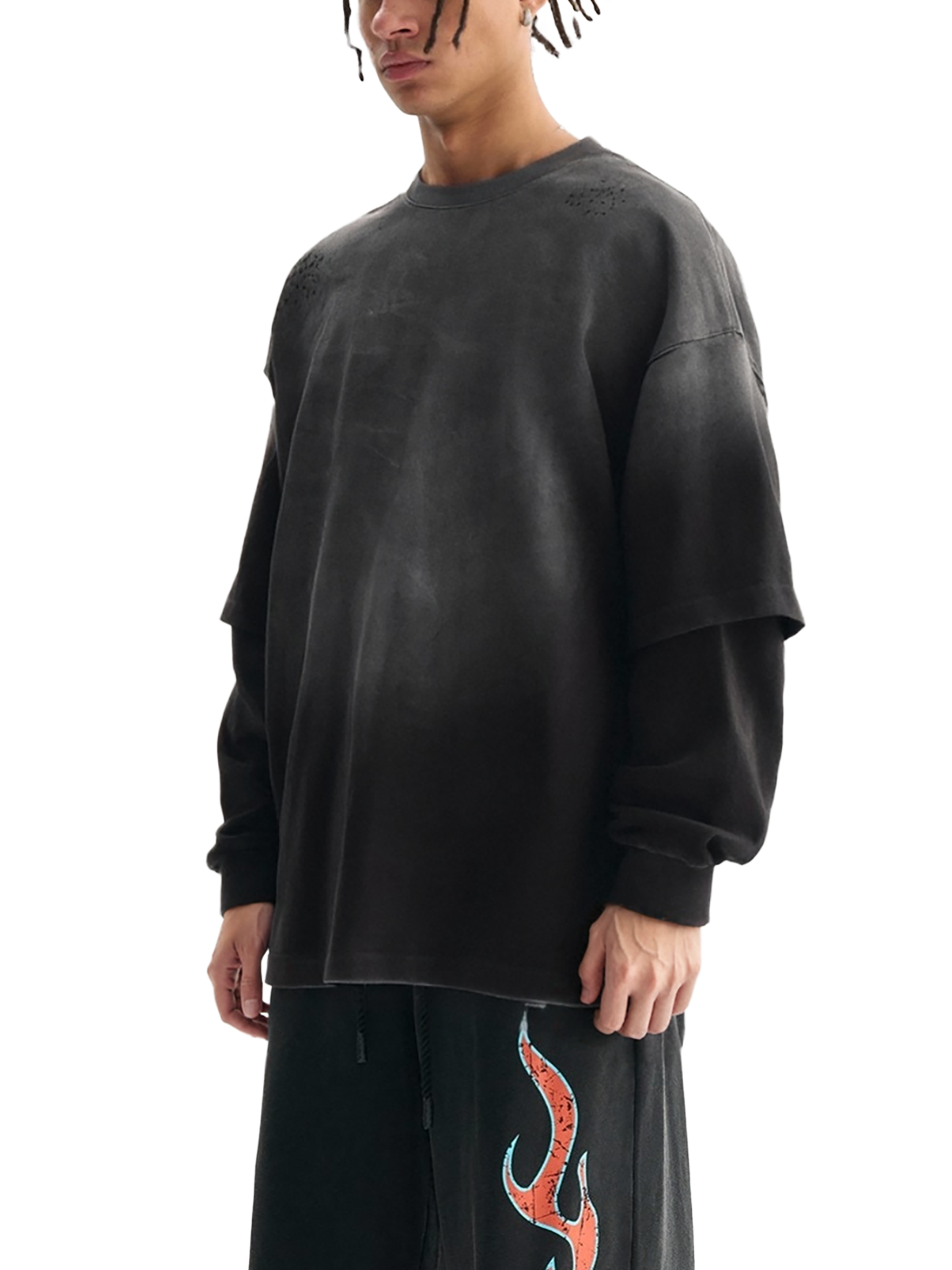 Sunfade Hand-Frayed Faux Two-Piece T-Shirt (BACK)