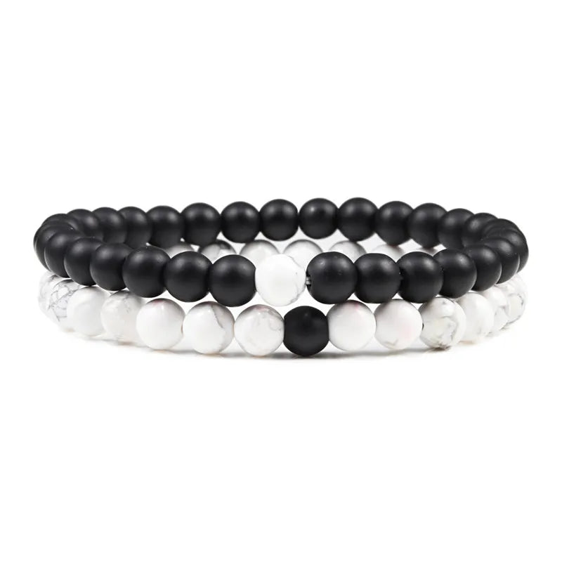 Matching Black and White Lava Stone & Tiger Eye Beaded Bracelets for Couples