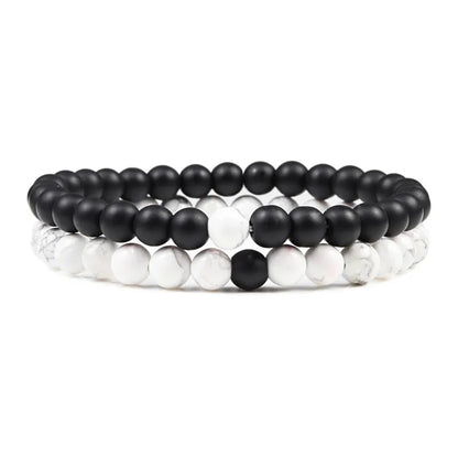 Matching Black and White Lava Stone & Tiger Eye Beaded Bracelets for Couples