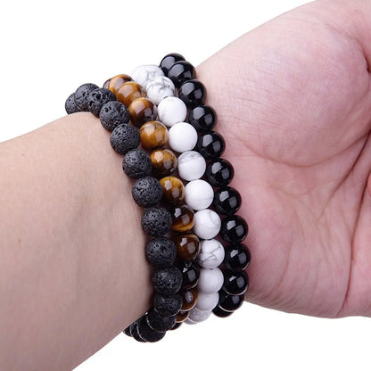 Energy Healing Beaded Bracelet - 8mm Natural Stones: Black Onyx, Lava, Tiger Eye, Agate, Quartz for Men and Women, Yoga & Chakra Jewelry