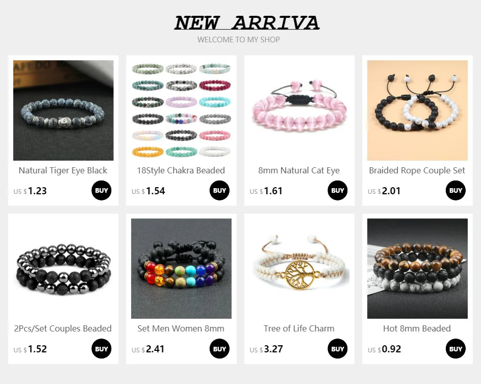 Matching Black and White Lava Stone & Tiger Eye Beaded Bracelets for Couples