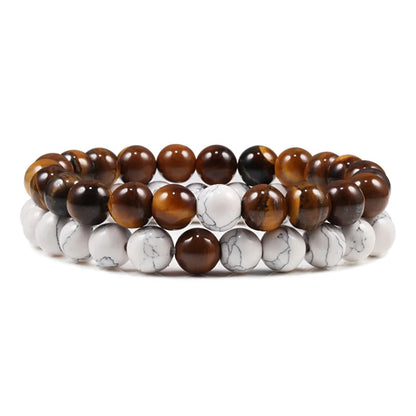 Matching Black and White Lava Stone & Tiger Eye Beaded Bracelets for Couples