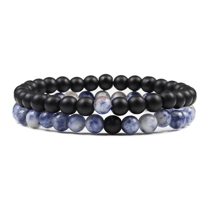 Matching Black and White Lava Stone & Tiger Eye Beaded Bracelets for Couples