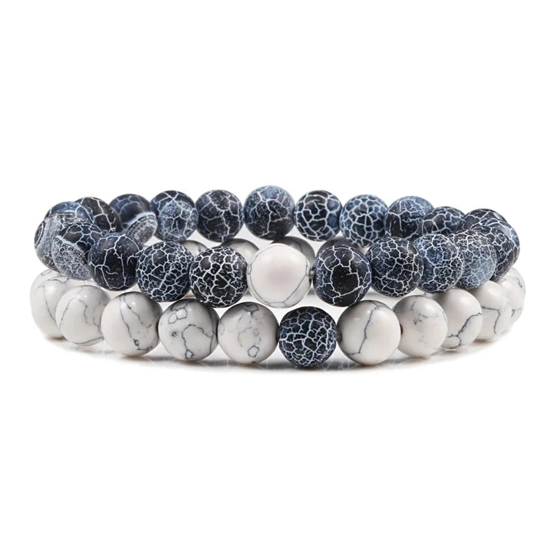 Matching Black and White Lava Stone & Tiger Eye Beaded Bracelets for Couples