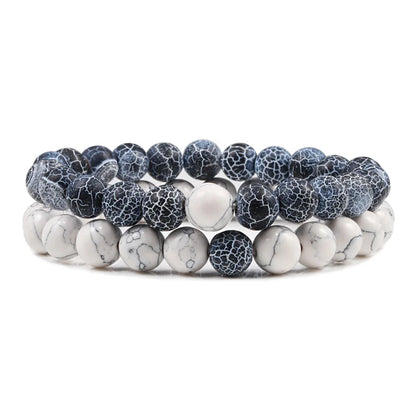Matching Black and White Lava Stone & Tiger Eye Beaded Bracelets for Couples