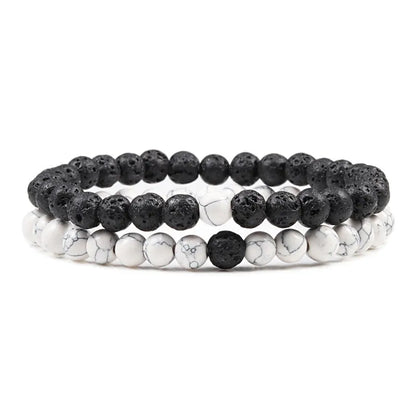 Matching Black and White Lava Stone & Tiger Eye Beaded Bracelets for Couples