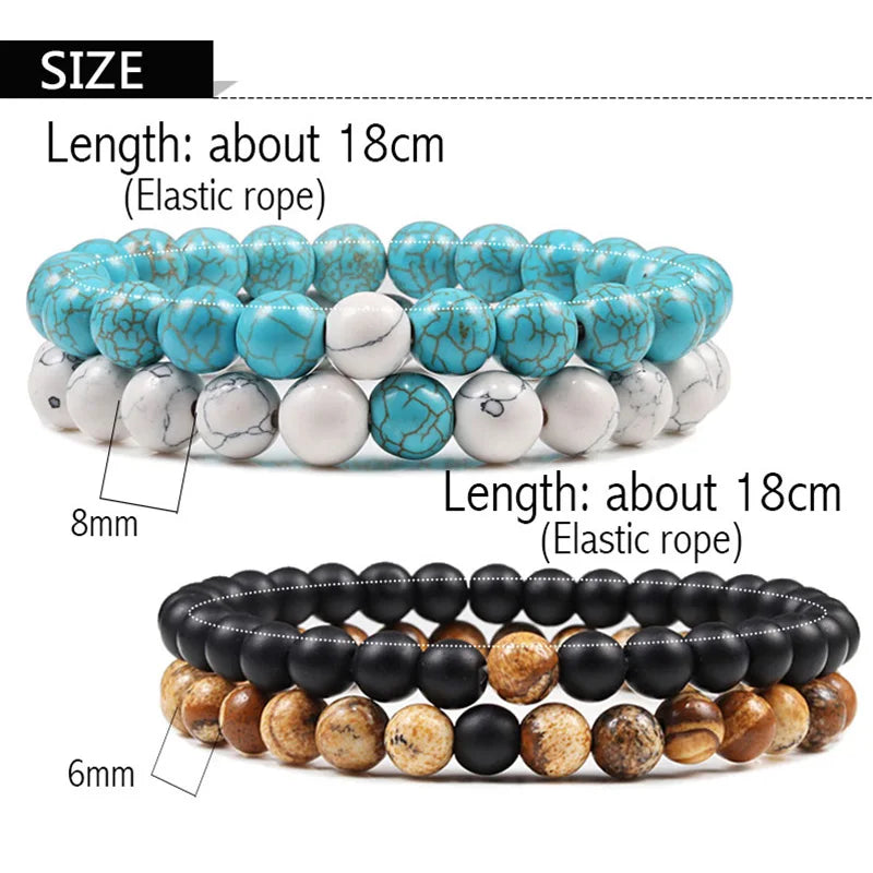 Matching Black and White Lava Stone & Tiger Eye Beaded Bracelets for Couples