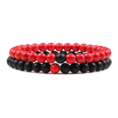Matching Black and White Lava Stone & Tiger Eye Beaded Bracelets for Couples