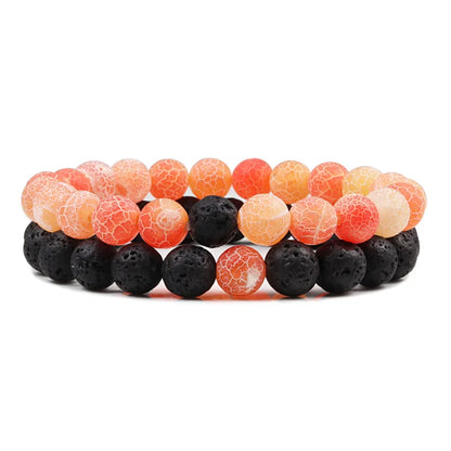 Matching Black and White Lava Stone & Tiger Eye Beaded Bracelets for Couples