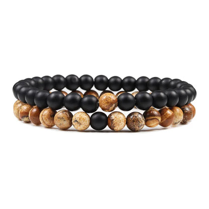 Matching Black and White Lava Stone & Tiger Eye Beaded Bracelets for Couples