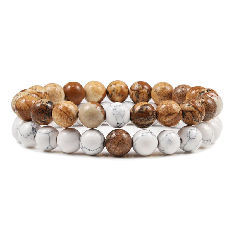Matching Black and White Lava Stone & Tiger Eye Beaded Bracelets for Couples