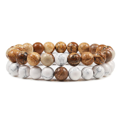 Matching Black and White Lava Stone & Tiger Eye Beaded Bracelets for Couples