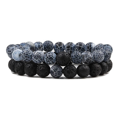 Matching Black and White Lava Stone & Tiger Eye Beaded Bracelets for Couples