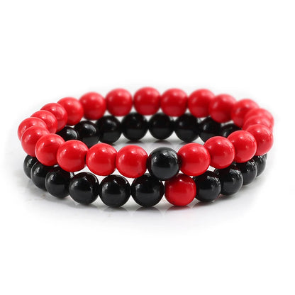Matching Black and White Lava Stone & Tiger Eye Beaded Bracelets for Couples