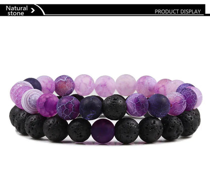 Matching Black and White Lava Stone & Tiger Eye Beaded Bracelets for Couples
