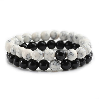 Matching Black and White Lava Stone & Tiger Eye Beaded Bracelets for Couples