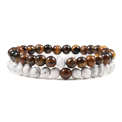 Matching Black and White Lava Stone & Tiger Eye Beaded Bracelets for Couples