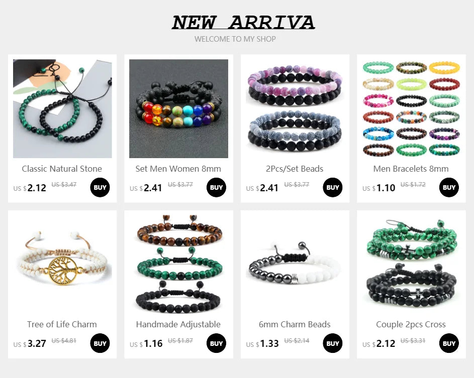 Matching Black and White Lava Stone & Tiger Eye Beaded Bracelets for Couples