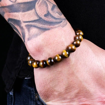 Energy Healing Beaded Bracelet - 8mm Natural Stones: Black Onyx, Lava, Tiger Eye, Agate, Quartz for Men and Women, Yoga & Chakra Jewelry