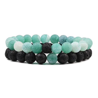 Matching Black and White Lava Stone & Tiger Eye Beaded Bracelets for Couples