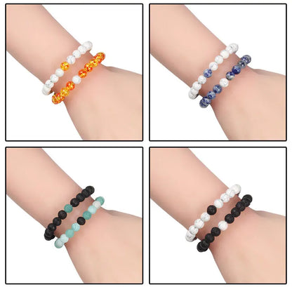 Matching Black and White Lava Stone & Tiger Eye Beaded Bracelets for Couples