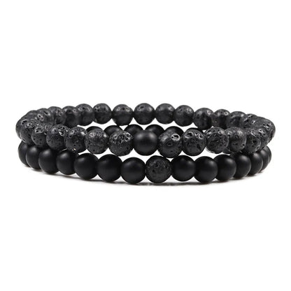 Matching Black and White Lava Stone & Tiger Eye Beaded Bracelets for Couples