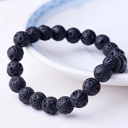 Energy Healing Beaded Bracelet - 8mm Natural Stones: Black Onyx, Lava, Tiger Eye, Agate, Quartz for Men and Women, Yoga & Chakra Jewelry