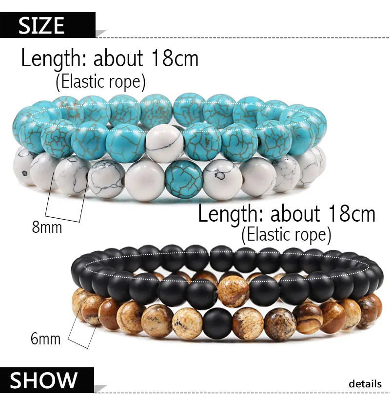 Matching Black and White Lava Stone & Tiger Eye Beaded Bracelets for Couples