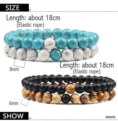 Matching Black and White Lava Stone & Tiger Eye Beaded Bracelets for Couples