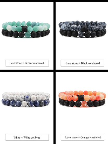 Matching Black and White Lava Stone & Tiger Eye Beaded Bracelets for Couples