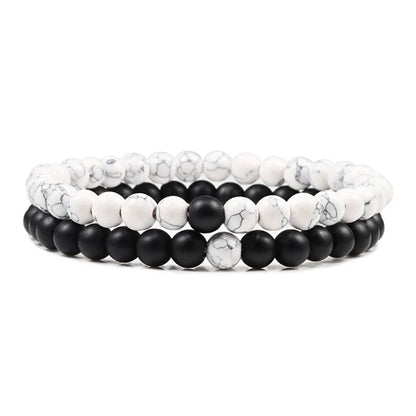 Matching Black and White Lava Stone & Tiger Eye Beaded Bracelets for Couples
