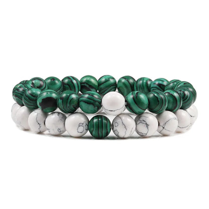 Matching Black and White Lava Stone & Tiger Eye Beaded Bracelets for Couples