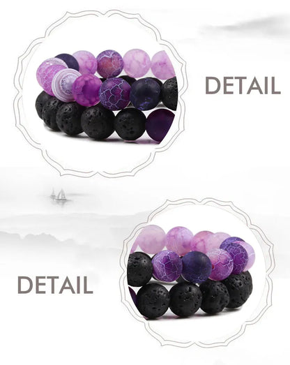 Matching Black and White Lava Stone & Tiger Eye Beaded Bracelets for Couples