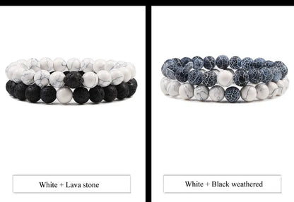 Matching Black and White Lava Stone & Tiger Eye Beaded Bracelets for Couples