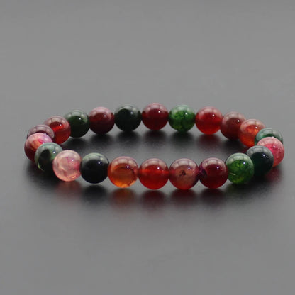 Energy Healing Beaded Bracelet - 8mm Natural Stones: Black Onyx, Lava, Tiger Eye, Agate, Quartz for Men and Women, Yoga & Chakra Jewelry