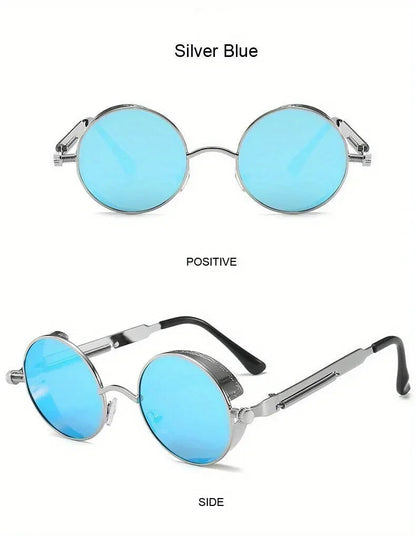 Retro Round Steampunk Sunglasses - Classic Metal Frame for Men and Women