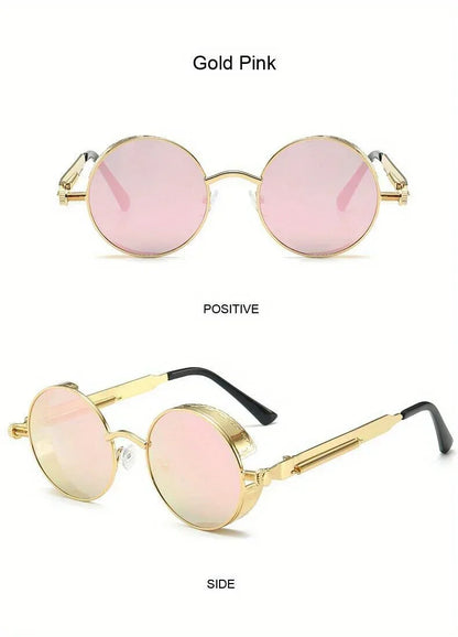 Retro Round Steampunk Sunglasses - Classic Metal Frame for Men and Women