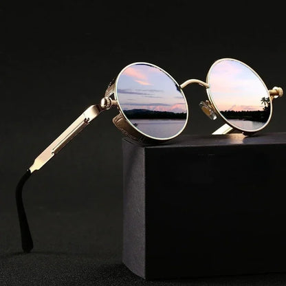 Retro Round Steampunk Sunglasses - Classic Metal Frame for Men and Women
