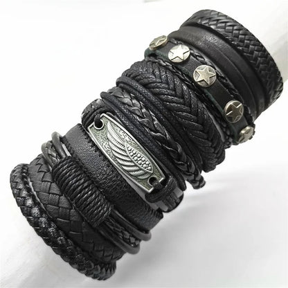 Leather Bracelets for Men and Women -10 Pcs Set of Handmade Black Woven- Stylish Bangles for Wholesale Gift Jewelry