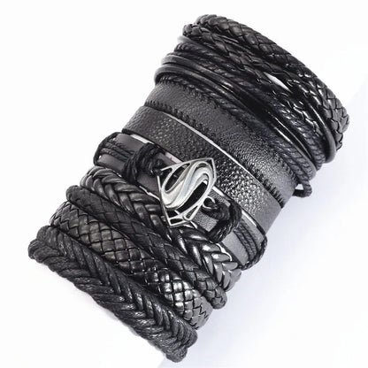 Leather Bracelets for Men and Women -10 Pcs Set of Handmade Black Woven- Stylish Bangles for Wholesale Gift Jewelry