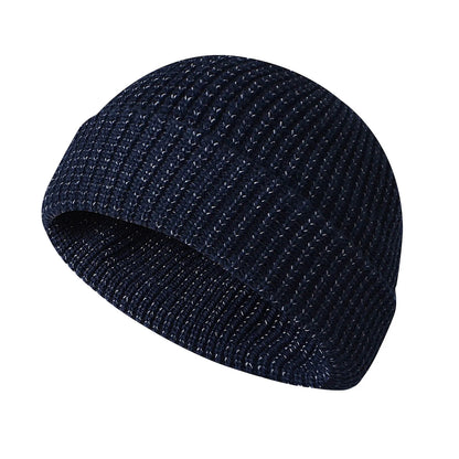 Men’s Reflective Beanie Hat - Solid Color Knitted Winter Skull Cap for Casual Style